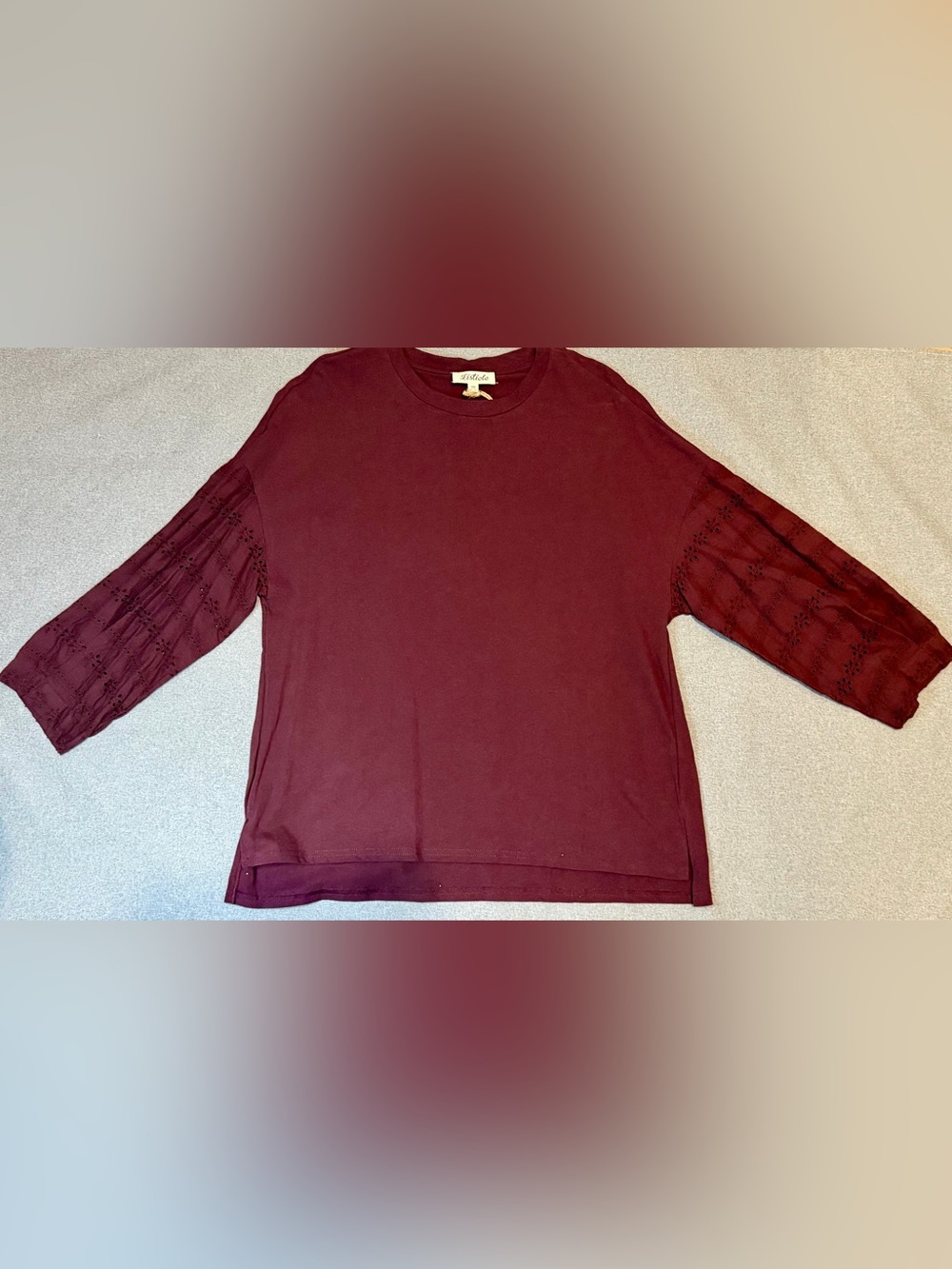 NWT Listicle Burgundy Eyelet Sleeve Top - Small